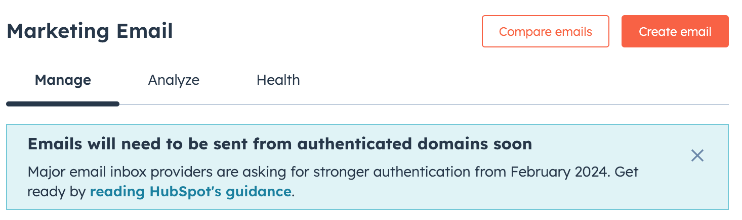 HubSpot email authentication notification