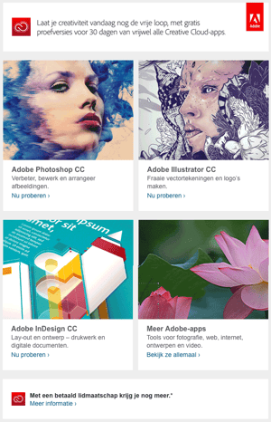 Lead nurturing: sales drip marketing voorbeeld van Adobe's Creative Cloud