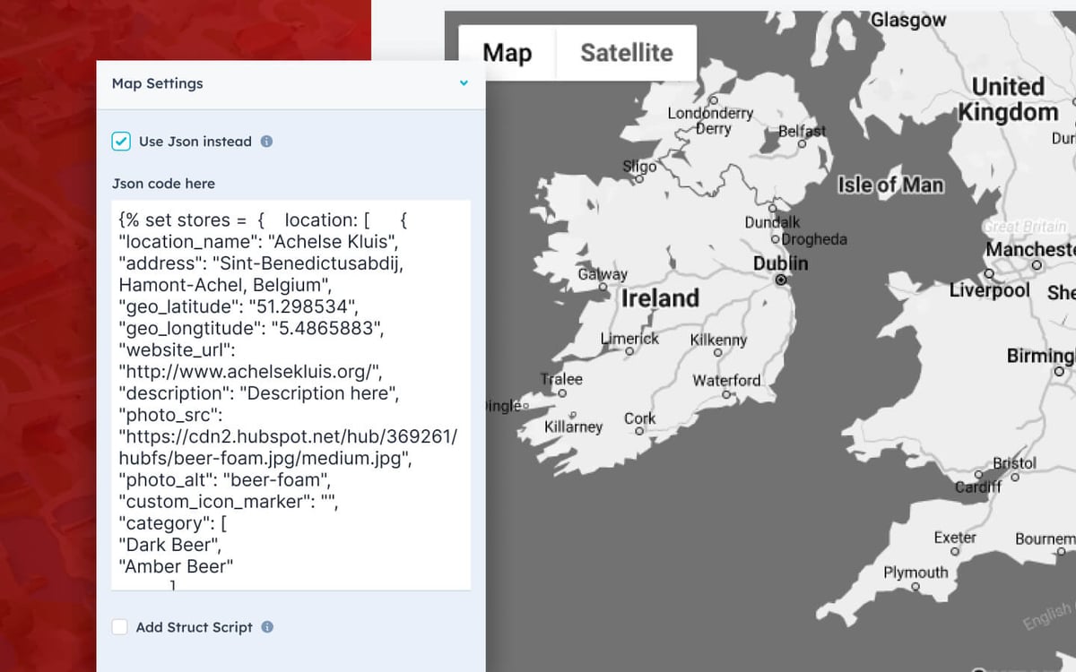 HubSpot store locator on Google Maps