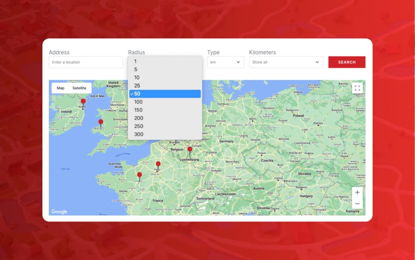 Store locator on Google Maps with radius